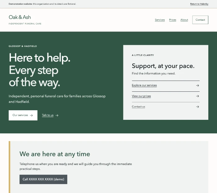 Oak & Ash homepage — Clear & contemporary design.
