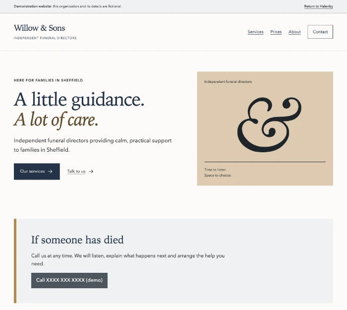 Willow & Sons homepage — Warm & editorial design.